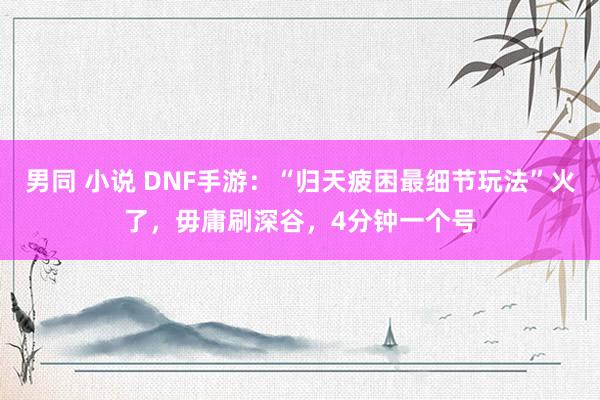 男同 小说 DNF手游：“归天疲困最细节玩法”火了，毋庸刷深谷，4分钟一个号