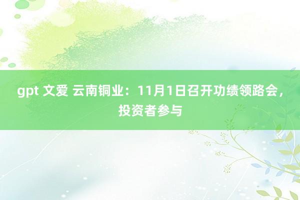 gpt 文爱 云南铜业：11月1日召开功绩领路会，投资者参与