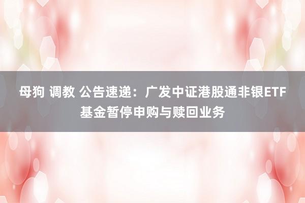 母狗 调教 公告速递：广发中证港股通非银ETF基金暂停申购与赎回业务