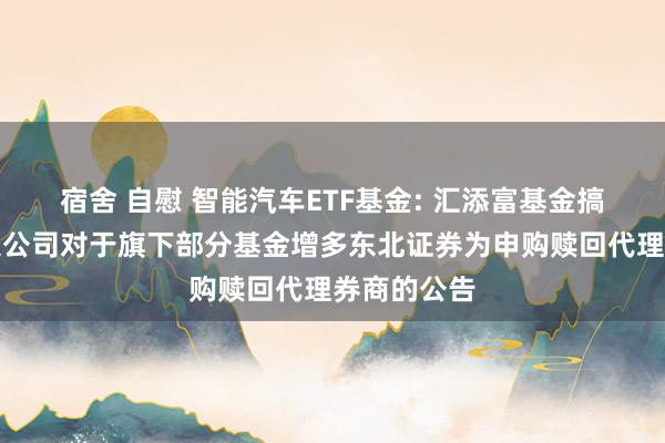 宿舍 自慰 智能汽车ETF基金: 汇添富基金搞定股份有限公司对于旗下部分基金增多东北证券为申购赎回代理券商的公告